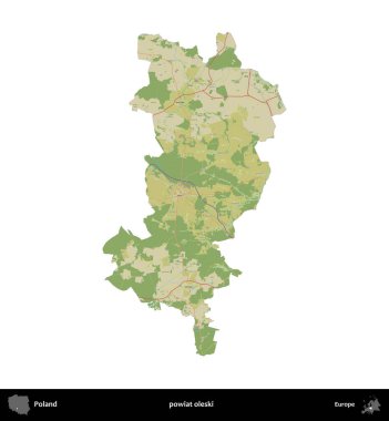 Oleski İlçesi. Polonya idari bölgesi bir OpenStreetMap İnsani Haritası haritasında beyaza izole edildi