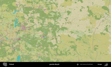 Olkuski İlçesi. Bir OpenStreetMap İnsani Haritası üzerinde Polonya 'nın idari alanı