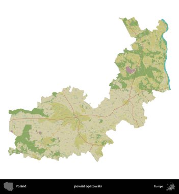 Opatowski ilçesi. Polonya idari bölgesi bir OpenStreetMap İnsani Haritası haritasında beyaza izole edildi