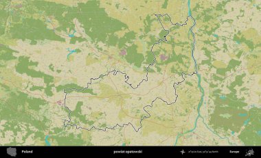 Opatowski ilçesi. Polonya 'nın idari alanı bir OpenStreetMap İnsani Harita stil haritasında özetlendi