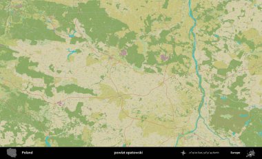 Opatowski ilçesi. Bir OpenStreetMap İnsani Haritası üzerinde Polonya 'nın idari alanı