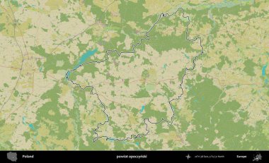 Opoczynski İlçesi. Polonya 'nın idari alanı bir OpenStreetMap İnsani Harita stil haritasında özetlendi
