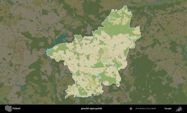 Opoczynski İlçesi. Polonya 'nın idari alanı karanlık bir OpenStreetMap İnsani Haritası' na vurgulandı ve özetlendi