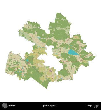 Opolski İlçesi. Polonya idari bölgesi bir OpenStreetMap İnsani Haritası haritasında beyaza izole edildi