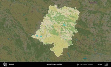 Opolskie Eyaleti. Polonya 'nın idari alanı karanlık bir OpenStreetMap İnsani Haritası' na vurgulandı ve özetlendi