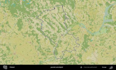 Ostrolecki İlçesi. Polonya 'nın idari alanı bir OpenStreetMap İnsani Harita stil haritasında özetlendi