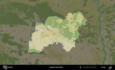 Ostrowiecki İlçesi. Polonya 'nın idari alanı karanlık bir OpenStreetMap İnsani Haritası' na vurgulandı ve özetlendi