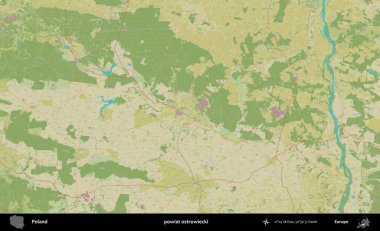 Ostrowiecki İlçesi. Bir OpenStreetMap İnsani Haritası üzerinde Polonya 'nın idari alanı