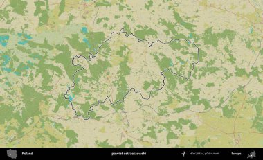Ostrzeszowski İlçesi. Polonya 'nın idari alanı bir OpenStreetMap İnsani Harita stil haritasında özetlendi