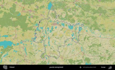 Oswiecimski İlçesi. Polonya 'nın idari alanı bir OpenStreetMap İnsani Harita stil haritasında özetlendi