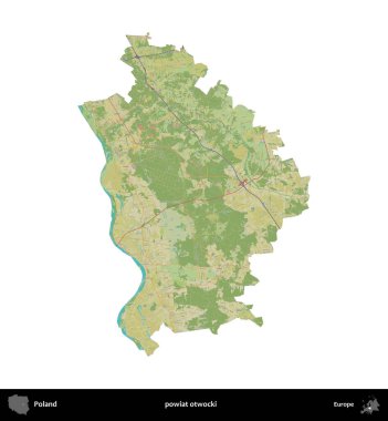 Otwocki İlçesi. Polonya idari bölgesi bir OpenStreetMap İnsani Haritası haritasında beyaza izole edildi
