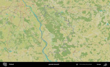 Otwocki İlçesi. Polonya 'nın idari alanı bir OpenStreetMap İnsani Harita stil haritasında özetlendi