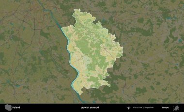 Otwocki İlçesi. Polonya 'nın idari alanı karanlık bir OpenStreetMap İnsani Haritası' na vurgulandı ve özetlendi