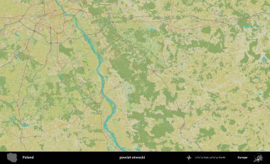 Otwocki İlçesi. Bir OpenStreetMap İnsani Haritası üzerinde Polonya 'nın idari alanı