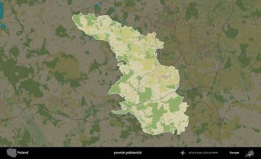 Pabianicki İlçesi. Polonya 'nın idari alanı karanlık bir OpenStreetMap İnsani Haritası' na vurgulandı ve özetlendi