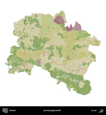 Pajeczanski İlçesi. Polonya idari bölgesi bir OpenStreetMap İnsani Haritası haritasında beyaza izole edildi