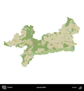 Pilski İlçesi. Polonya idari bölgesi bir OpenStreetMap İnsani Haritası haritasında beyaza izole edildi