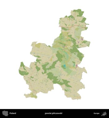 Pinczowski İlçesi. Polonya idari bölgesi bir OpenStreetMap İnsani Haritası haritasında beyaza izole edildi