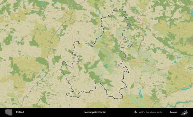 Pinczowski İlçesi. Polonya 'nın idari alanı bir OpenStreetMap İnsani Harita stil haritasında özetlendi