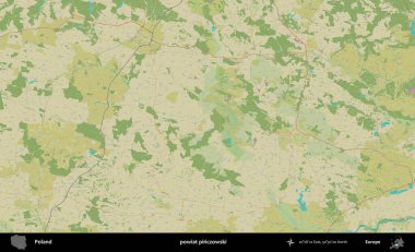 Pinczowski İlçesi. Bir OpenStreetMap İnsani Haritası üzerinde Polonya 'nın idari alanı