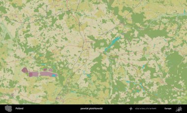 Piotrkowski İlçesi. Bir OpenStreetMap İnsani Haritası üzerinde Polonya 'nın idari alanı