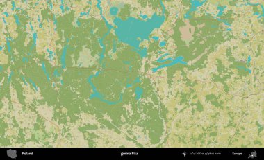 Pisz Commune 'de. Bir OpenStreetMap İnsani Haritası üzerinde Polonya 'nın idari alanı