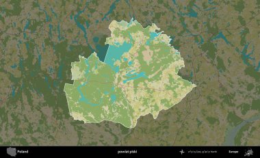 Piski İlçesi. Polonya 'nın idari alanı karanlık bir OpenStreetMap İnsani Haritası' na vurgulandı ve özetlendi