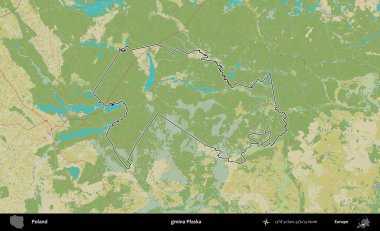 Plaska Komünü. Polonya 'nın idari alanı bir OpenStreetMap İnsani Harita stil haritasında özetlendi
