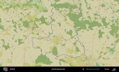 Pleszewski İlçesi. Polonya 'nın idari alanı bir OpenStreetMap İnsani Harita stil haritasında özetlendi