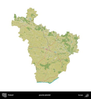 Plonski İlçesi. Polonya idari bölgesi bir OpenStreetMap İnsani Haritası haritasında beyaza izole edildi
