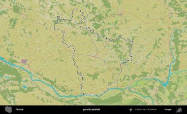 Plonski İlçesi. Polonya 'nın idari alanı bir OpenStreetMap İnsani Harita stil haritasında özetlendi