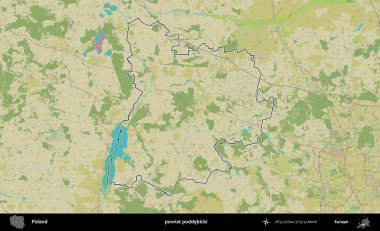 Poddebicki İlçesi. Polonya 'nın idari alanı bir OpenStreetMap İnsani Harita stil haritasında özetlendi
