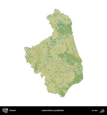 Podlaskie Eyaleti. Polonya idari bölgesi bir OpenStreetMap İnsani Haritası haritasında beyaza izole edildi