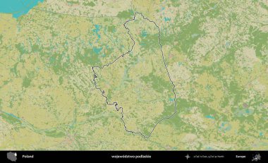 Podlaskie Eyaleti. Polonya 'nın idari alanı bir OpenStreetMap İnsani Harita stil haritasında özetlendi