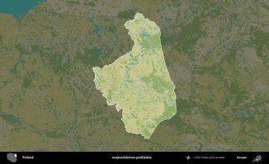 Podlaskie Eyaleti. Polonya 'nın idari alanı karanlık bir OpenStreetMap İnsani Haritası' na vurgulandı ve özetlendi