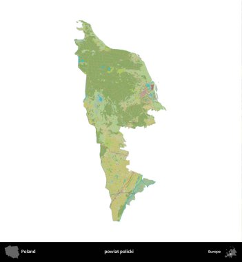 Policki İlçesi. Polonya idari bölgesi bir OpenStreetMap İnsani Haritası haritasında beyaza izole edildi