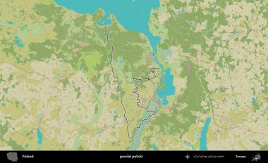 Policki İlçesi. Polonya 'nın idari alanı bir OpenStreetMap İnsani Harita stil haritasında özetlendi
