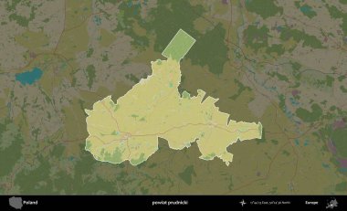Prudnicki İlçesi. Polonya 'nın idari alanı karanlık bir OpenStreetMap İnsani Haritası' na vurgulandı ve özetlendi