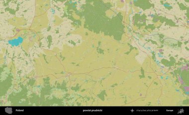 Prudnicki İlçesi. Bir OpenStreetMap İnsani Haritası üzerinde Polonya 'nın idari alanı
