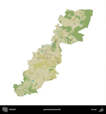 Przeworski İlçesi. Polonya idari bölgesi bir OpenStreetMap İnsani Haritası haritasında beyaza izole edildi