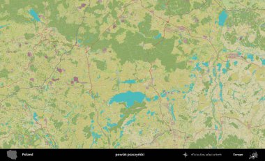 Pszczynski İlçesi. Bir OpenStreetMap İnsani Haritası üzerinde Polonya 'nın idari alanı