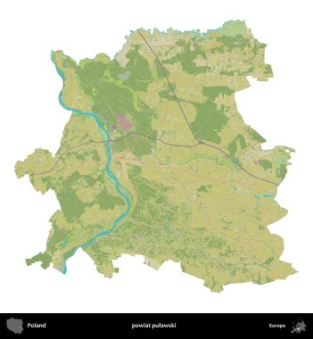 Pulawski İlçesi. Polonya idari bölgesi bir OpenStreetMap İnsani Haritası haritasında beyaza izole edildi