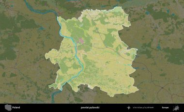 Pulawski İlçesi. Polonya 'nın idari alanı karanlık bir OpenStreetMap İnsani Haritası' na vurgulandı ve özetlendi