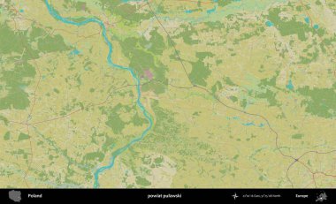 Pulawski İlçesi. Bir OpenStreetMap İnsani Haritası üzerinde Polonya 'nın idari alanı