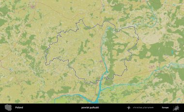 Pultuski İlçesi. Polonya 'nın idari alanı bir OpenStreetMap İnsani Harita stil haritasında özetlendi