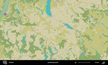 Pyrzycki İlçesi. Bir OpenStreetMap İnsani Haritası üzerinde Polonya 'nın idari alanı