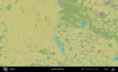 Raciborski İlçesi. Bir OpenStreetMap İnsani Haritası üzerinde Polonya 'nın idari alanı