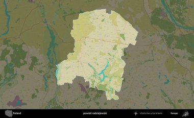 Radziejowski İlçesi. Polonya 'nın idari alanı karanlık bir OpenStreetMap İnsani Haritası' na vurgulandı ve özetlendi