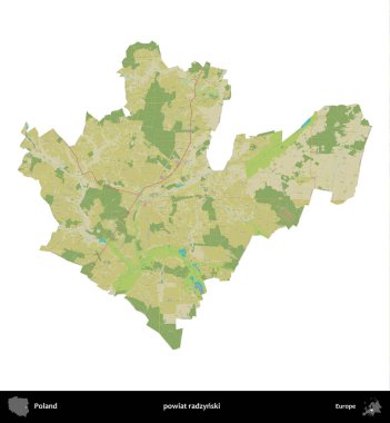 Radzynski İlçesi. Polonya idari bölgesi bir OpenStreetMap İnsani Haritası haritasında beyaza izole edildi