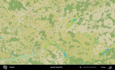 Radzynski İlçesi. Bir OpenStreetMap İnsani Haritası üzerinde Polonya 'nın idari alanı